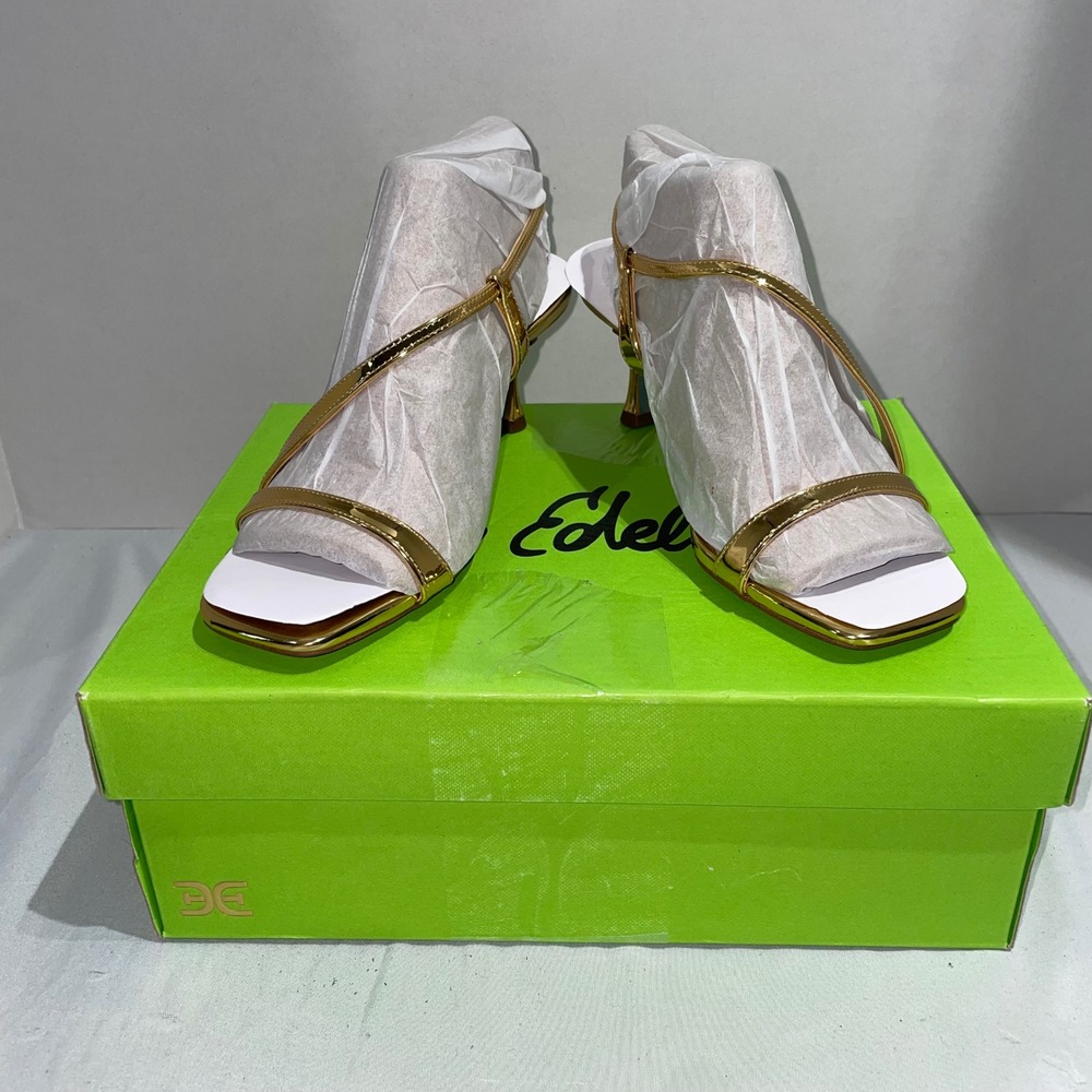 Sam Edelman‎ France Metallic Gold White Square Toe Slingback Kitten Heels 5.5M